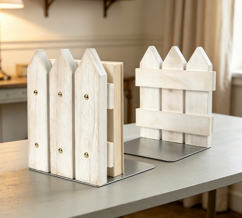 White Rustic-Style Wooden Bookends – Heavy-Duty & Non-Slip (Set of 2) - Image 2